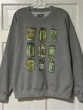 Buzz heather gray crewneck graphic pickle jars unisex sweatshirt